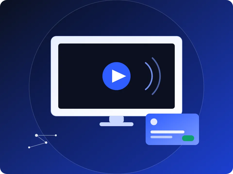 Streaming television screen with a play icon and a subscription card, representing an IPTV USA subscription