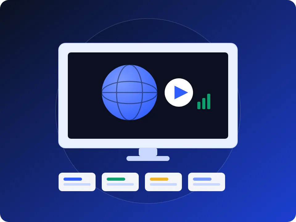 Streaming screen showing a globe and play icon, representing UK and international live TV streaming